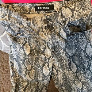 Express Snake Print Skinny Jeans - Black and Grey
